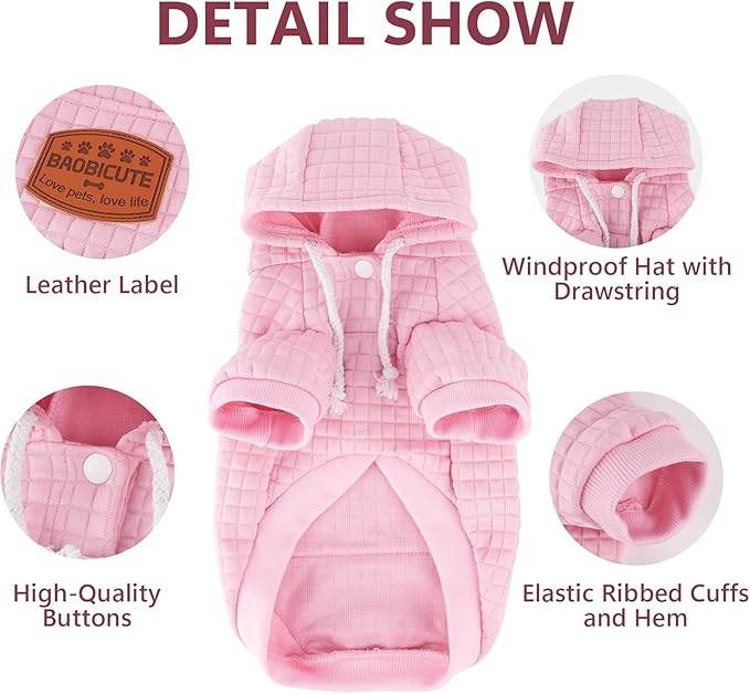 2 Pack Dog Hoodie Sweaters for Small Medium Dogs Warm Dog Clothes for Large Dogs Soft Waffle-Like Laminated Sweatshirt Bulldog (Pink, M (Back: 15.5",Chest: 21.6", Neck: 13"))