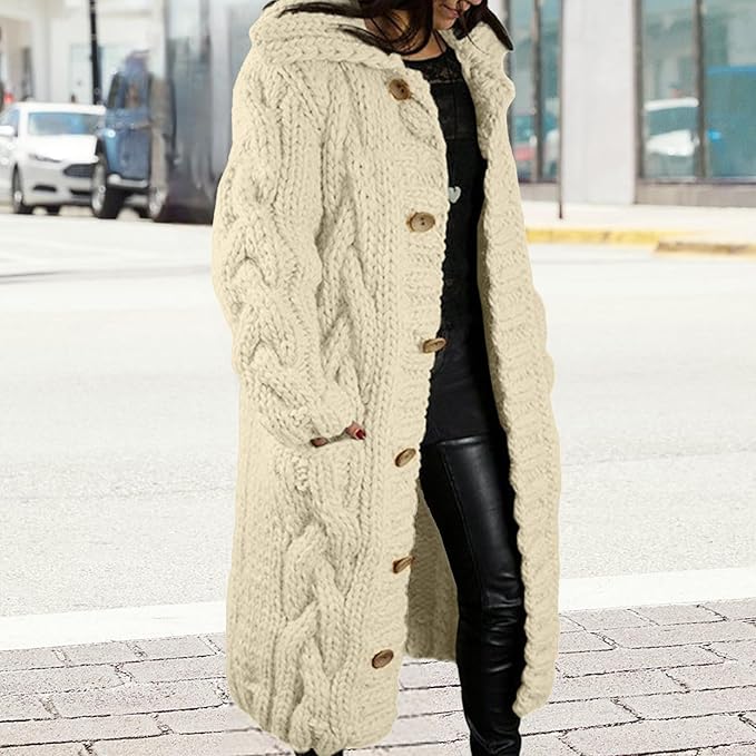 LOAIHA Women Chunky Cable Knit Long Sleeve Cardigan Fall Winter Trendy Oversized Button Down Sweaters Outerwear with Pocket