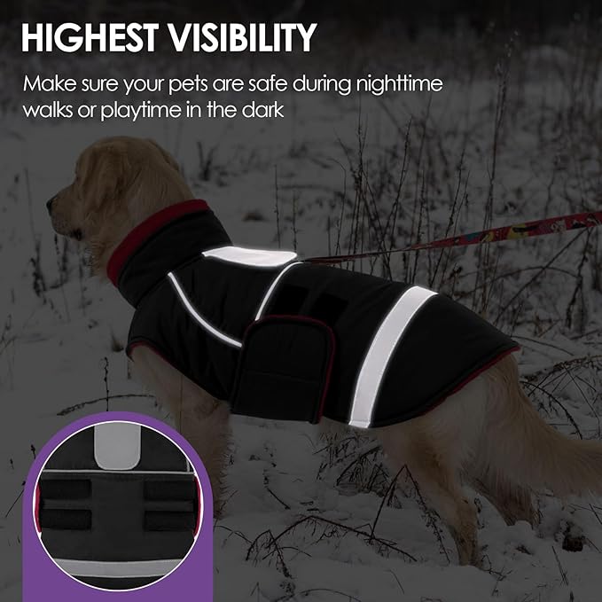 SUNFURA Dog Coat, XXL Dog Winter Jacket, Warm Snow Jacket for Extra Large Dogs, Thick Fleece Sweater Coats for Weimaraner, Labrador, Golden Retriever, Black XX-Large