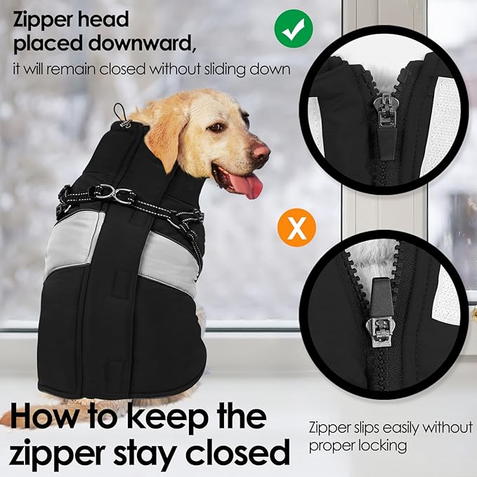 AOFITEE Dog Coat, Large Dog Jacket, Dogs Coat with Harness Built in, Reflective Waterproof Dogs Jackets Winter with Furry Collar, Warm Polar Fleece Pet Sweater Snowsuit for Doberman, Great Dane XXXL