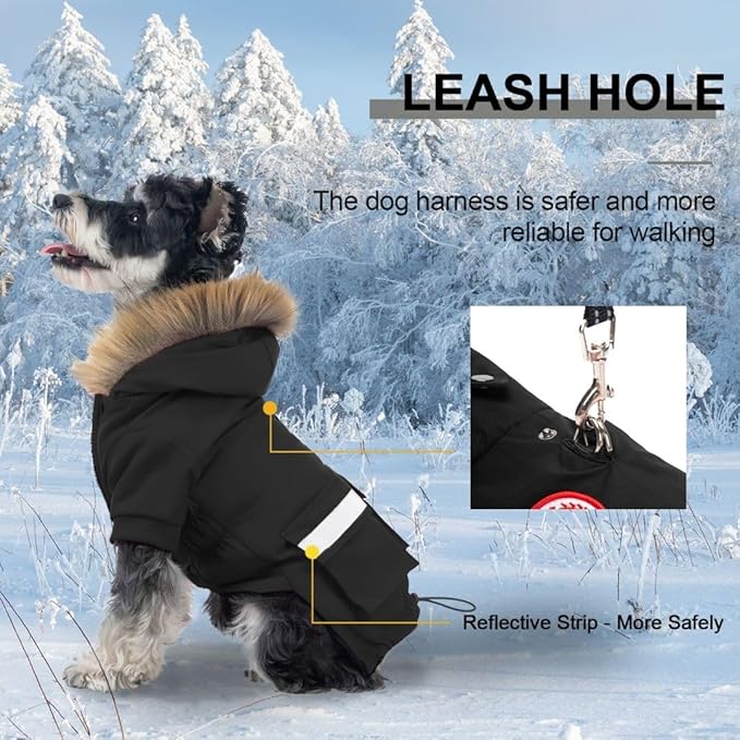 PINA Dog Coats - Waterproof, Warm Winter Jacket with Faux Fur Hood & Pocket