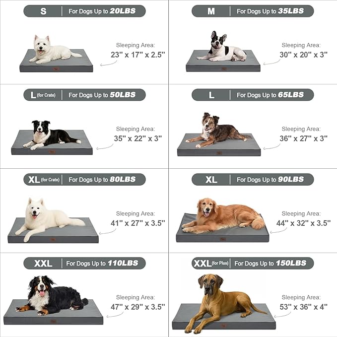 Outdoor Dog Bed for Medium Dogs, Waterproof Dog Crate Mat Orthopedic Egg Crate Foam Pet Bed with Washable Removable Oxford Cover, Grey