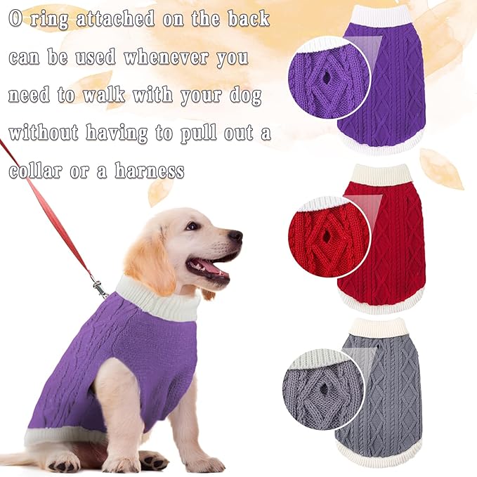 Small Dog Sweaters with Leash Hole Turtleneck Dog Sweaters Knitwear Boys Girls Warm Soft and High Stretch Pet Clothes for Fall Winter，Pet Shirts for Kitten Puppy Purple Small