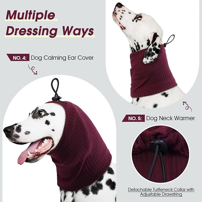 ROZKITCH Dog Shirt with Hoodie Dog Ears Cover 2 in 1, Soft Lightweight Dog Striped T Shirt Pullover Dog Tank with Detachable Ear Wrap, Dog Hoodie Tshirt Dog Boy Girl, Stretchy Sweater WineRed M