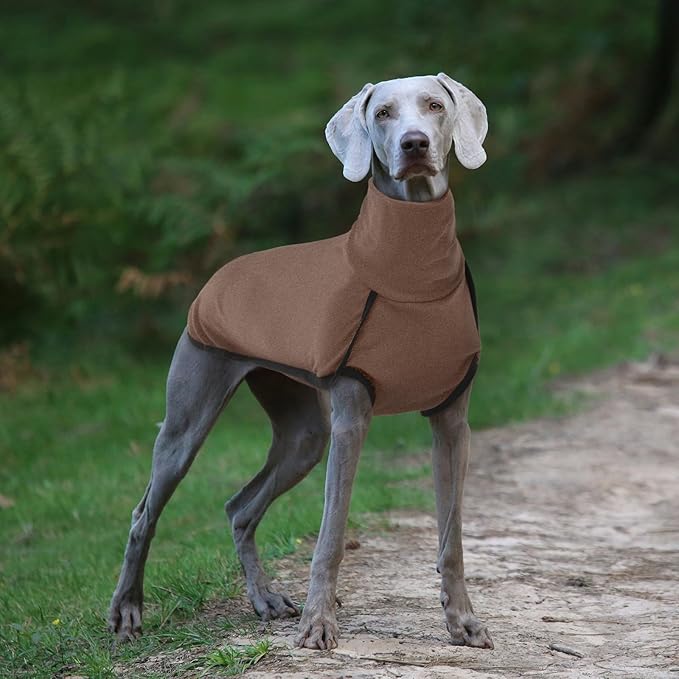 ROZKITCH Fleece Dog Sweatshirts for Large Dogs, Pet Windproof Warm Cold Weather Jacket Vest Cozy Jumpsuit Apparel Outfit Clothes for Walking Hiking Travel Sleep Brown 2XL