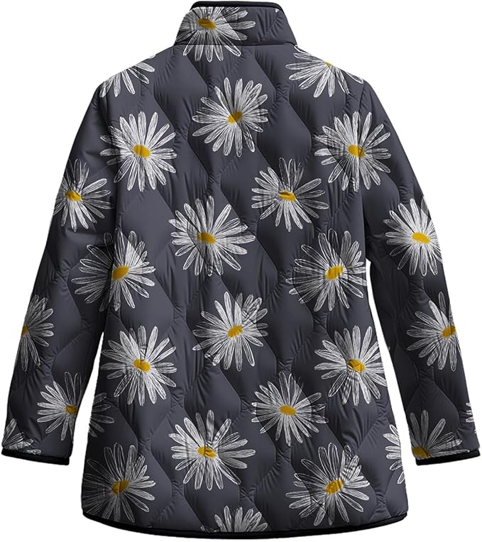 LIZALIG Women's Cropped Puffer Jacket Lightweight Floral Print Long Sleeve Padded Quilted Puffy Cardigan Coat