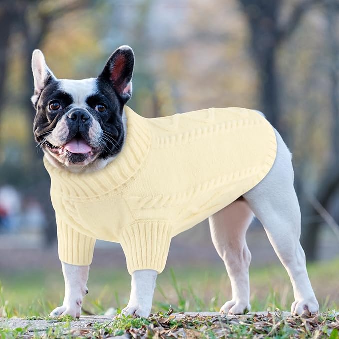 Queenmore Dog Sweater Large Size,Warm Dog Sweaters for Big Dogs,Chunky Knitted Doggy Sweater for Extra Large Dogs Boy Girl, Big Doggie Turtleneck Winter Outfit (White,2XL)