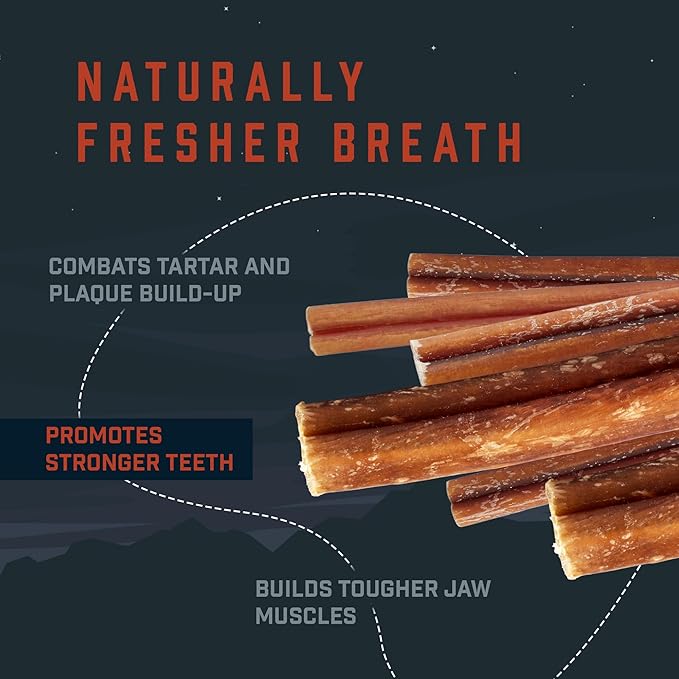 Wild Wolf 12-inch Angus Bully Sticks (8oz.) Healthy, All-Natural, Long-Lasting Dog Chew Bones - Low Odor - Mixed Thickness - Lab-Tested, Hand-Inspected and Packed with Love in The USA