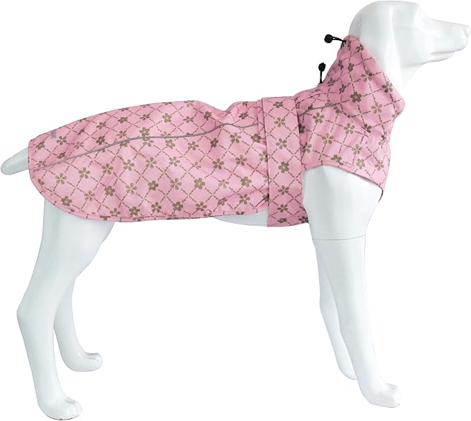 Adjustable Waterproof Dog Raincoat for Dogs,Lightweight Pet Rain Jacket Puppy Clothes with Reflective Strip for Small Medium Large Dogs(X-Large,Gold Cheery Blossoms Pink)