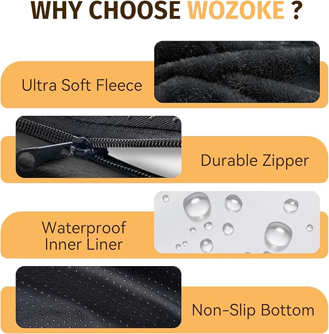 Orthopedic Washable Large Dog Bed: Memory Foam Waterproof Pet Bed with Bolsters - Removable Washable Cover for L XL XXL Large Sized Dog Bed - Non-Slip Bottom - Black