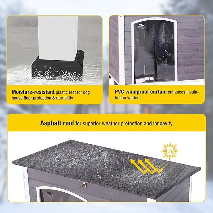 Aivituvin Heated Dog House with Insulated Liner for Winter, Waterproof Dog Kennel for Small Medium Large Dog with All-Around Iron Frame