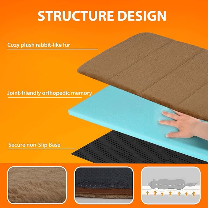 Dog Crate Pad for Small Dogs - 24x18 Orthopedic Dog Bed with Memory Foam, Washable Water-Resistant Soft Pet Mat with Non-Slip Bottom, Khaki