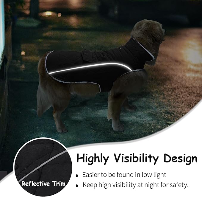 Malier Dog Winter Coat, Windproof Dog Cold Weather Coats with Real Pocket, Winter Extra Warm Pet Coat Fleece Jacket Reflective Clothes for Small Medium Large Dogs and Puppy (Black, Medium)