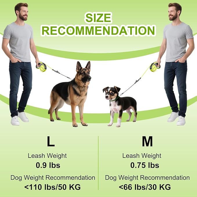 2025 New Model Retractable Dog Leash 18ft' - Detachable Poop Bag and Chew Proof Cable and Included Heavy Duty Reflective Retractable Leash for Small Medium Large Dogs up to 66 lbs