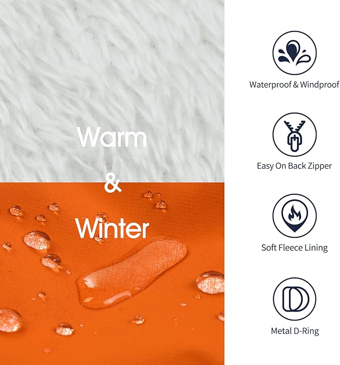 IECOii Dog Winter Coat Waterproof - Orange, Medium - Dog Coat with Harness Built in for Medium Dogs, Thermal Warm Fleece Lined with Zip Up Cold Weather Jacket,Reflective Snowsuit for Outdoor Hiking