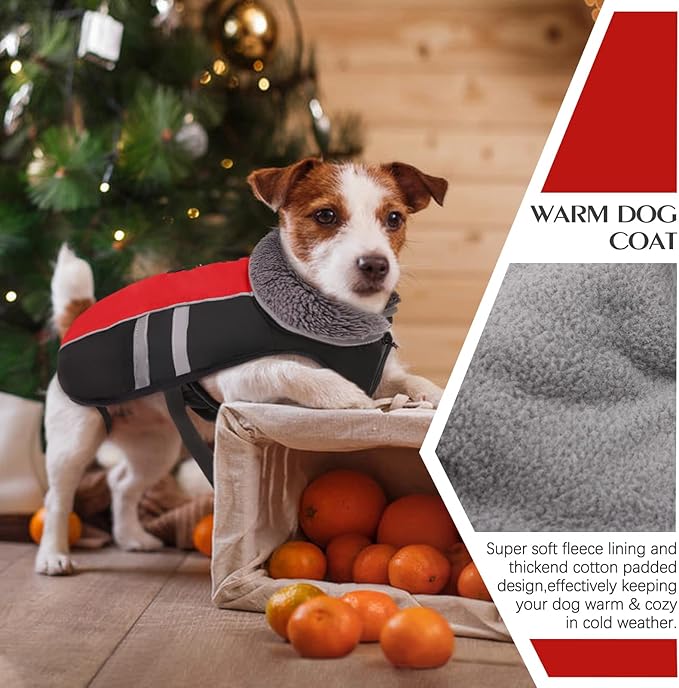 QBLEEV Warm Reflective Winter Jacket, Waterproof Windproof Turtleneck Clothes for Cold Weather, Fleece Snowsuit Christmas Vest Pet Apparel for Small Medium Large Dogs 3XL