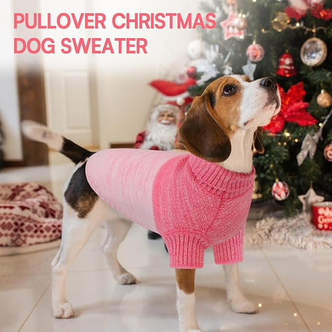 Queenmore Pullover XL Dog Sweater,Classic Turtleneck Warm Dogs Sweater with Leash Hole for Dog Girls Boys,Winter Knitwear Clothes for Dachshund,Corgi,French Bulldog(Pink,XL)