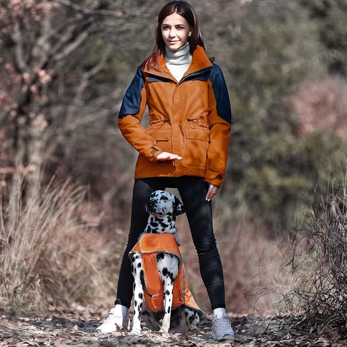 VIVAGLORY Frostfit Dog Coat, Dog Jacket for Winter & Cold Weather, Warm Fluffy Fleece Lined Water Resistant Reflective for Puppy, Coat with Velcro Fastening & Leash Hole, M, Orange