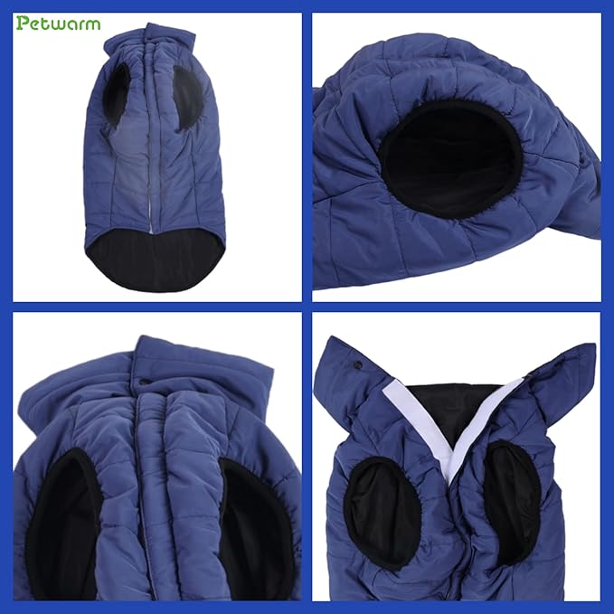 PetWarm Reversible Dog Cold Weather Coats, Waterproof Dog Puffer Vest, Vest for Dogs with Hook-and-Loop Strap, Windproof Outdoor Coat for Winter Walks and Snowy Days, Blue, XL