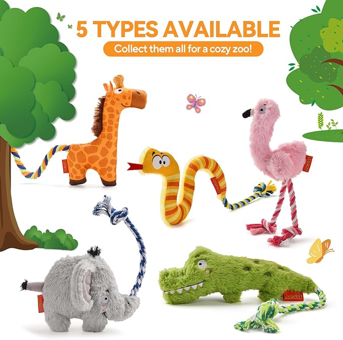 AUSCAT Plush Dog Rope Toy, Durable Squeaky Dog Toys for Puppy Small Medium Dogs (Not for Aggressive Chewers), Flamingo