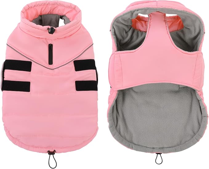 Peferhouse Medium Dog Winter Coat - Warm, Windproof Reflective Jacket with Harness Hole - Thick Dog Vest - Pink