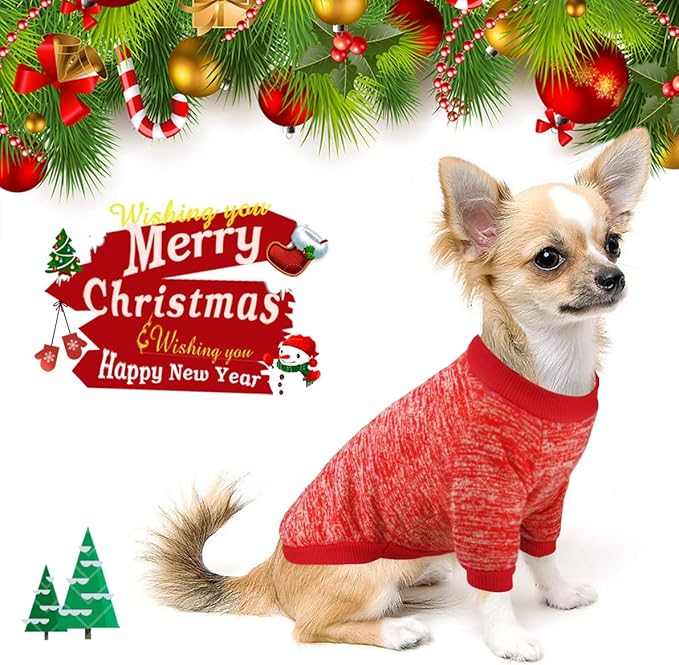 Idepet Pet Dog Classic Knitwear Sweater Fleece Coat Soft Thickening Warm Pup Dogs Shirt Winter Pet Dog Cat Clothes Puppy Customes Clothing for Small Dogs(XXL,Orange Red)
