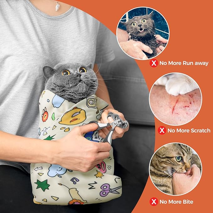 Cat Grooming Wrap, Cat Grooming Supplies for Cutting Nails, Cat Restraint for Nail Clipping to Anti-Scratch/Runaway/Bitten, Cat Swaddle Wrap for Calming & Holding Cat (XL (Within 18lbs))