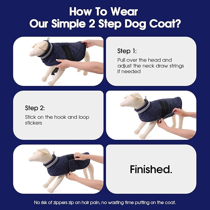 Dog Winter Coat Warm Padded Puppy Jacket Windproof Water Resistant Clothes for Small Medium Large Pets Christmas Sweater Outfit Vest(DarkBlue, 2XL)