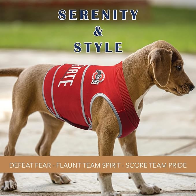 NCAA Ohio State Buckeyes Dog Anxiety Shirt Calming Soothing Vest, for Dogs Cats with Anxiety, Fears, Fireworks, Loud Noises, Dark, Lonely Keeps Dogs Calm Feeling Safe, Relaxing Jacket Large