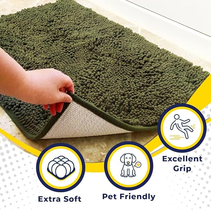 Muddy Mat® Original Dog Door Mat for Muddy Paws, Super Absorbent Microfiber, Non-Slip Washable Pet Rug, Quick Dry Chenille Entryway Carpet, Machine Washable Indoor Outdoor mat, Army Green 48"x72"