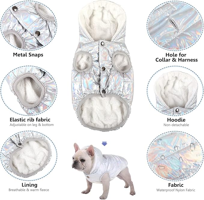 Windproof Waterproof Dog Coat Fleece & Cotton Lined Warm Jacket, Cold Weather Pet Apparel Clothes Vest for Small Medium Large Dog (XL, Silver)