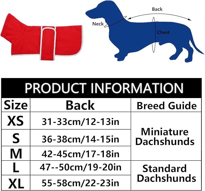 Geyecete Dachshund Sweaters - Dachshund Coat Perfect Dog Winter Jacket with Padded Fleece Lining and High Collar, Snowsuit with Adjustable Bands - Red, XL