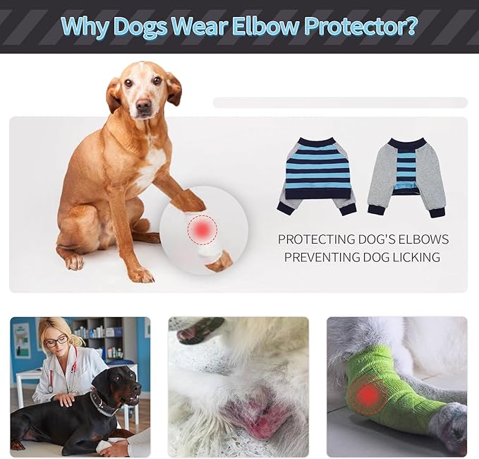FUAMEY Dog Recovery Sleeve with Elbow Protector,Dogs Shirt Stop Licking Joints,Pet Long Sleeve Suit Protecting Dog's Front Leg Arm Wounds Cover Skin Conditions Blue Stripe M