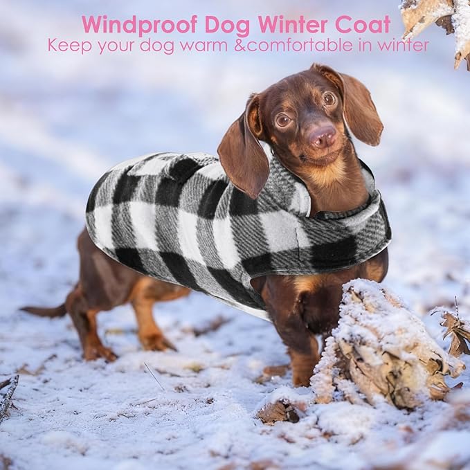 AOFITEE Dog Coat Plaid Dog Winter Coat for Small Dogs, Warm Dogs Jacket Christmas Sweater, Waterproof Pet Puffer Jacket, Reversible Pet Cold Weather Coats for Small Medium Large Pets, Black M