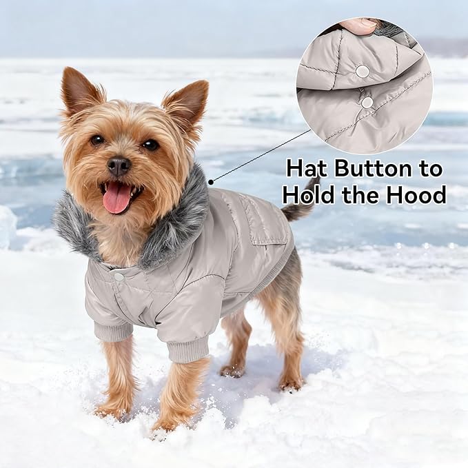 LESYPET Dog Coat for Small Dogs, Windproof Doggie Puffer Jacket with Leash Hole, Extra Warm Dog Jacket Winter Coat, Grey XL