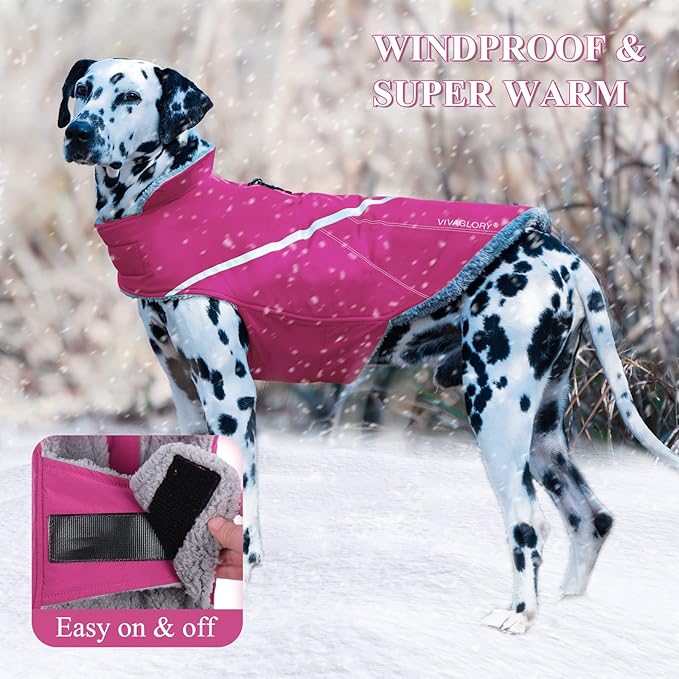 VIVAGLORY Snowrap Dog Coat, Jacket with Harness Hole & Velcro Closure, Dog Coat for Winter & Cold Weather, Fluffy Warm Fleece Lined Reflective Water Resistant for Puppy, XS, Fuchsia