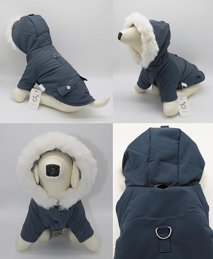 Pet Warm Dog Coat for Winter Dog Clothes Hooded Dog Jacket for Small Puppies Medium Large Dog Cat Clothes Insulated Padded Snow Jacket for Cold Weather Faux Fur (X-Large, Slate Blue)