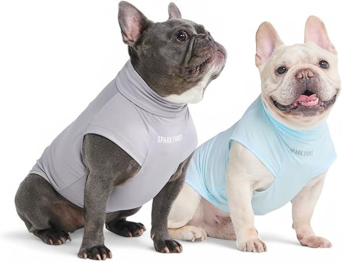 Spark Paws Sunblock Dog T-Shirt, SPF30 Protection, Lightweight Breathable Quick Dry for Dogs with Sensitive Skin - Blue & Grey (Set of 2) - L