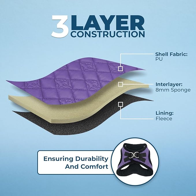 Best Pet Supplies - All Weather Mesh / Plush, Reflective, No Pull Harness for Small, Medium Dogs, Cats - Secure with Hook & Loop Fastener, Buckle, Double D-Rings - Purple Faux Leather, XS