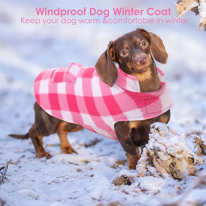 AOFITEE Dog Coat Plaid Dog Winter Coat for Large Dogs, Warm Dogs Jacket Christmas Sweater, Waterproof Pet Puffer Jacket, Reversible Pet Cold Weather Coats for Small Medium Large Pets, Pink XXXL