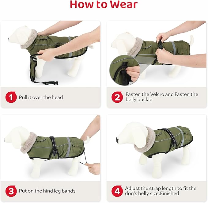Dog Coat, Warm Dog Winter Coat Reflective Jacket Waterproof Fleece Vest, Pet Jacket Cozy for Cold Weather, Dogs Snowsuit Windproof, Adjustable Buckle for Large Dogs