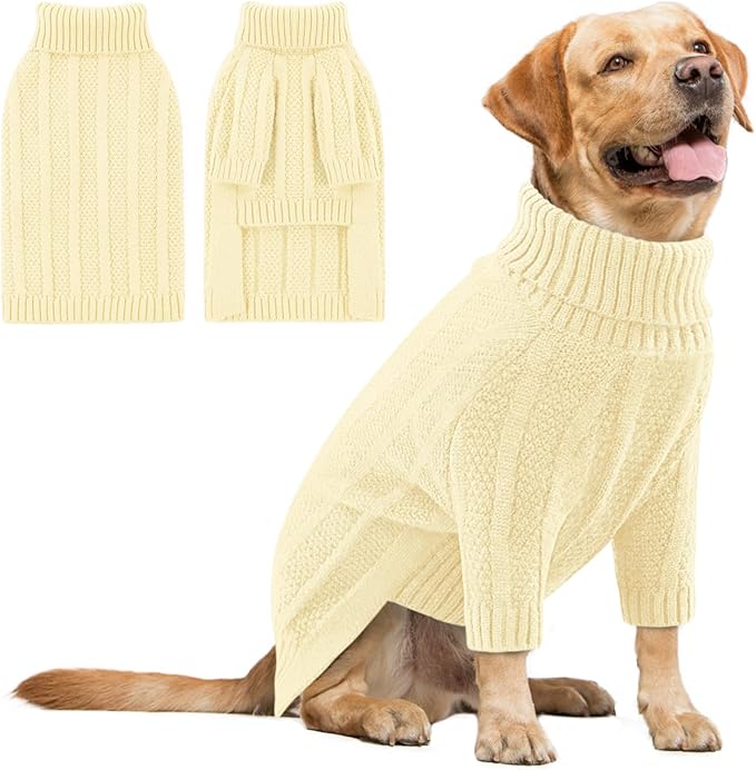 Queenmore XXL Dog Sweater,Large Dog Sweaters for Dogs Girls Boys,Xmas Turtleneck Pet Sweaters for Large Dogs,Cold Weather Doggie Sweatshirt Knitwear for Golden Retriever,Labrador(Light Apricot,XXL)