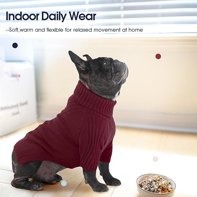 IECOii Dachshund Sweater,Turtleneck Dog Sweater for Small Medium Dogs Girl Boy,Stretchy & Breathable,Warm Knitted Pullover Coat,High Neck Knitwear for Cold Weather Indoor & Outdoor Wear (Burgundy,M)