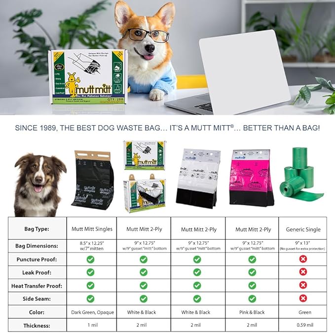 Mutt Mitt® Pinkies 2-Ply 100 Pink & Black Dog Waste Bags on 1 dog waste bag station header - 300% Thicker than mini roll dog waste bags - no more warm & yuck feeling