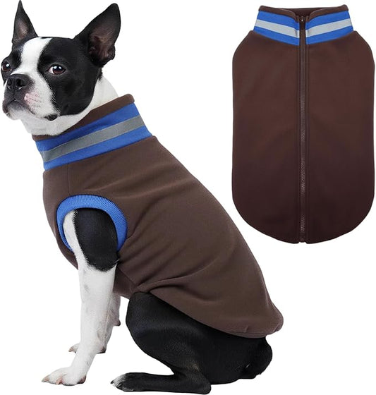 Winter Warm Turtleneck Fleece Vest Dog Sweater, Ultra-Soft & Snug Coat for Large Dogs with Back-Zipper, Thermal Doggie Vests Jacket with Reflective Strip, Pet Clothes Boxer Labrador Boy Girl(Brown,XL)