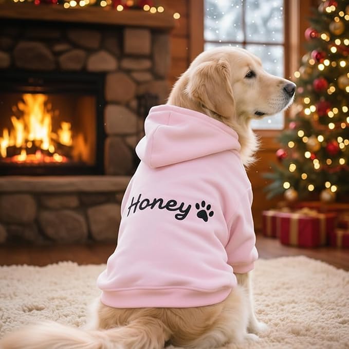 Personalized Name Dog Hoodie, Custom Pet Name Hoodies, Customized Pet Clothes Warm Winter Outfit for Dogs, Gift for Dog Lovers