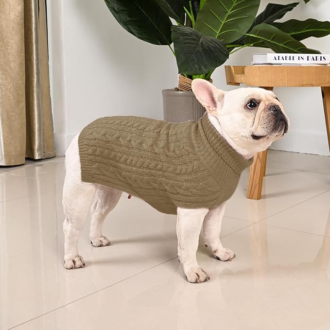 2 Pack Dog Sweaters for Medium Dogs Turtleneck Pullover Cable Knit Stretch Clothes French Bulldog Dachshund Boston Terrier Corgi Beagle Pug Boy Girl Pets Winter Clothes (M, Red & Brown)