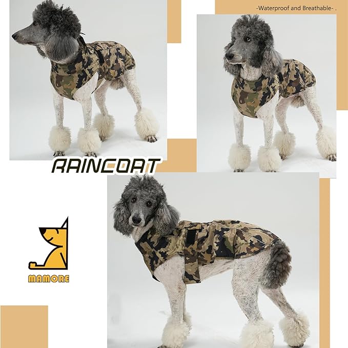 Waterproof Dog Raincoat with Reflective Strip, Adjustable Breathable Rain Coat Jacket with Leash Hole for Dogs (Camo, X-Large)