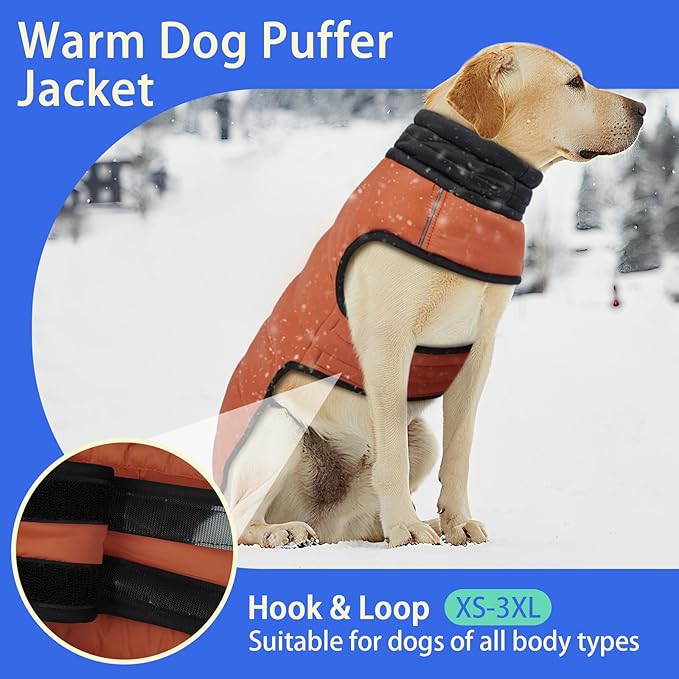 MIGOHI Lightweight Dog Coat, Windproof Dog Jacket, Puffer Jacket for Medium Dogs, Padded Vest with Reflective Strips, Warm Snow Vest in Cold Weather, Easy On Hook & Loop Belly, Caramel, L