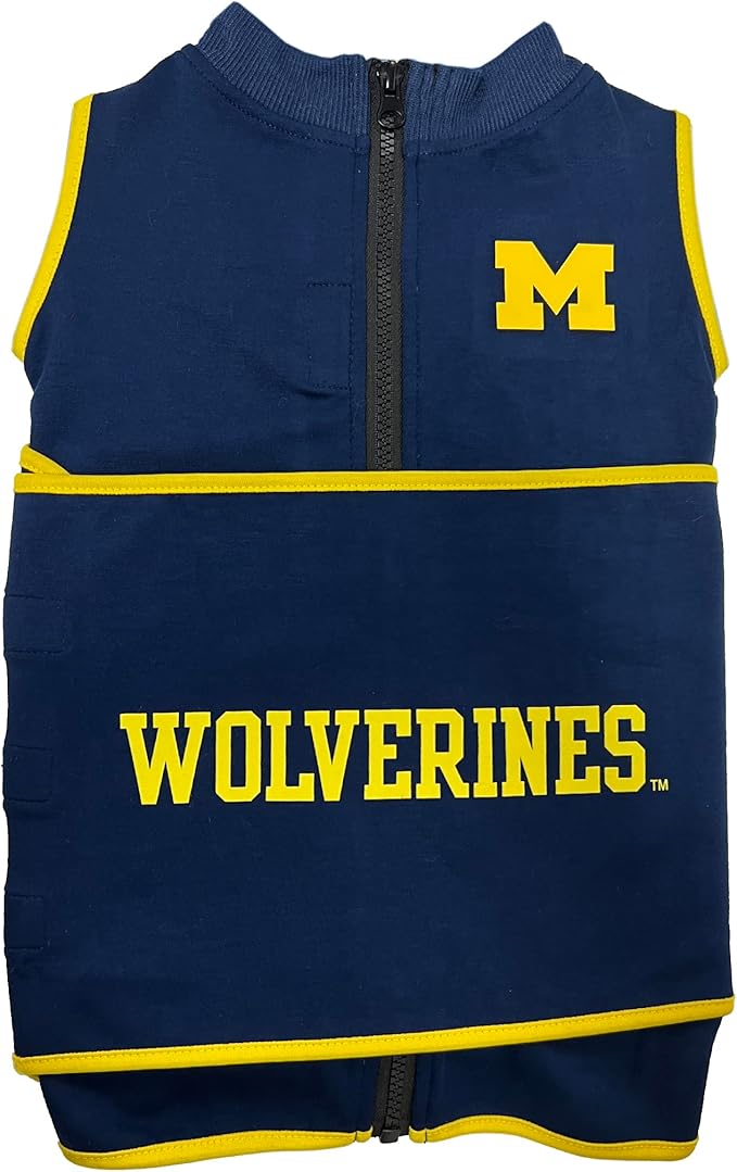 NCAA Michigan Wolverines Dog Anxiety Shirt Calming Soothing Vest, Dogs Cats with Anxiety, Fears, Fireworks, Loud Noises, Dark, Lonely Keeps Dogs Calm & Feeling Safe, Relaxing Jacket, Medium